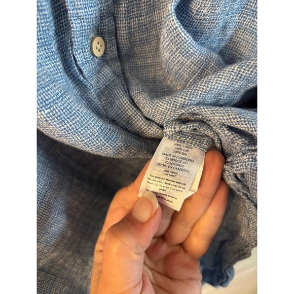 Faherty Men’s Palma 100% Linen Short Sleeve Button Up Shirt Blue Size XXL - Picture 4 of 7